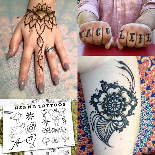 Different examples of henna tattoo.